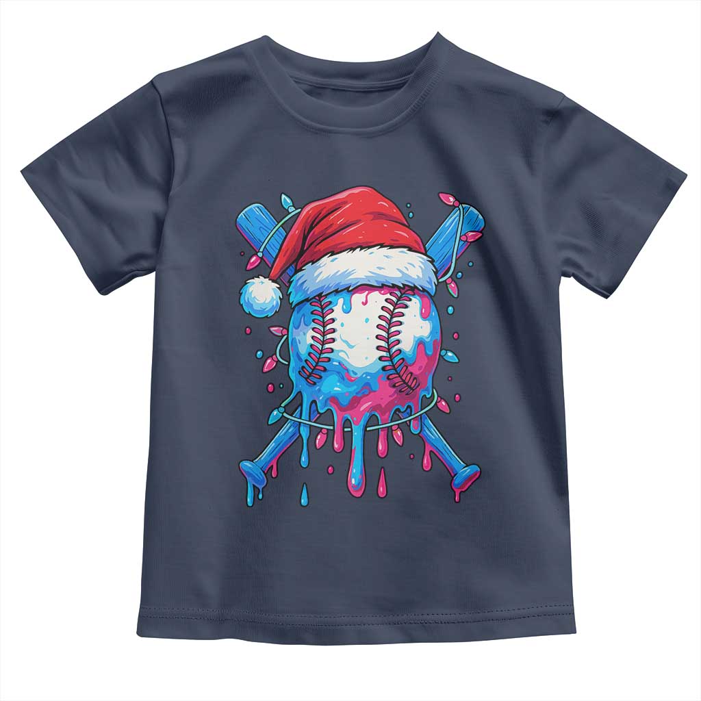Christmas Baseball Ice Cream Drip Toddler T Shirt Santa Sports Xmas Light Boys Sprinkles Baseball Bat TS10 Navy Print Your Wear