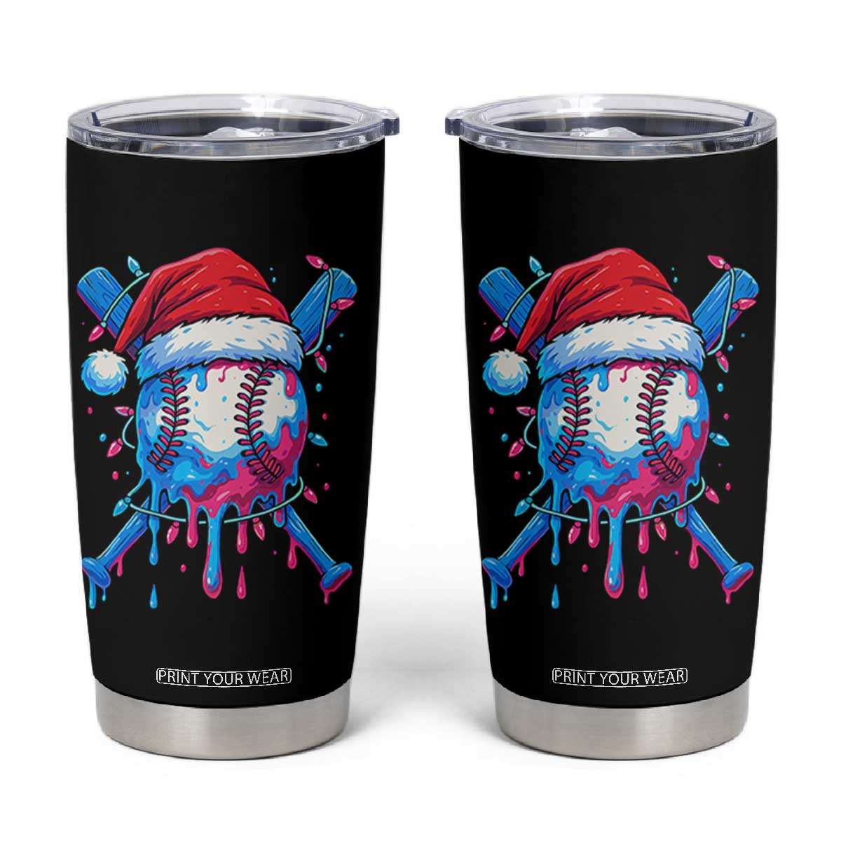Christmas Baseball Ice Cream Drip Tumbler Cup Santa Sports Xmas Light Boys Sprinkles Baseball Bat TS10 Black Print Your Wear