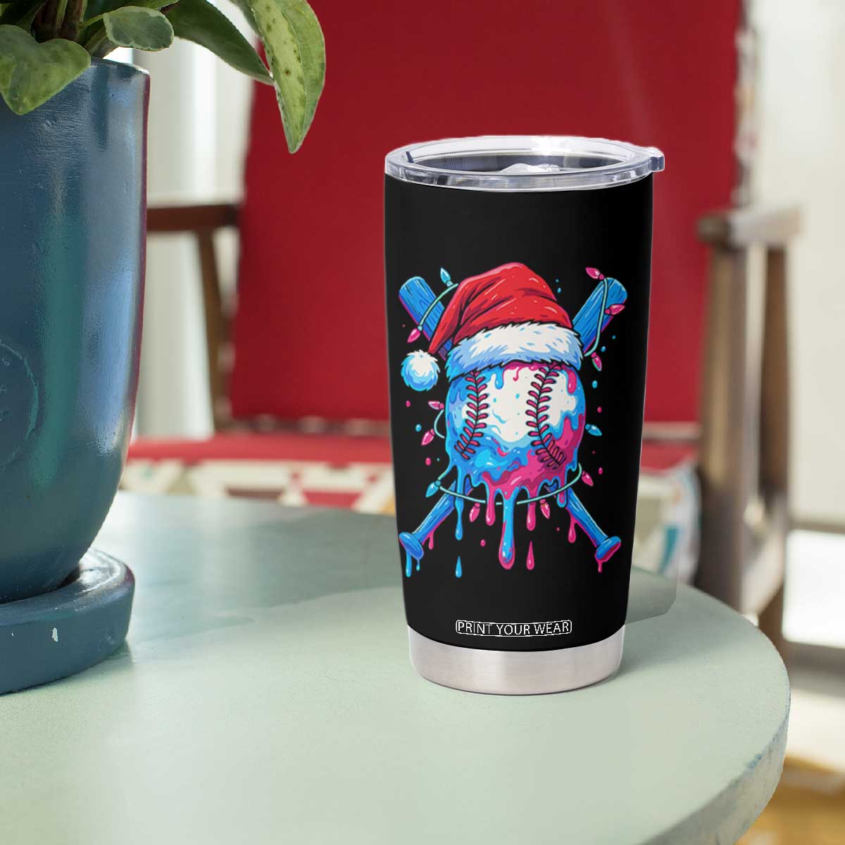 Christmas Baseball Ice Cream Drip Tumbler Cup Santa Sports Xmas Light Boys Sprinkles Baseball Bat TS10 Print Your Wear