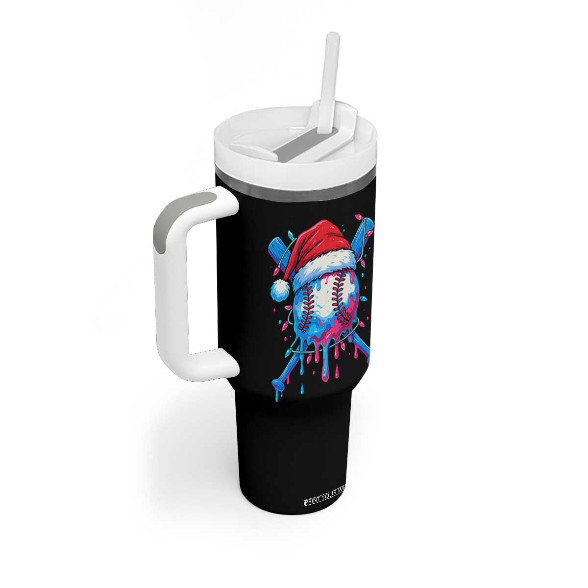 Christmas Baseball Ice Cream Drip Tumbler With Handle Santa Sports Xmas Light Boys Sprinkles Baseball Bat TS10 Print Your Wear