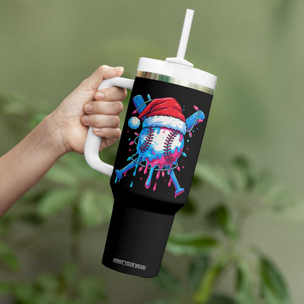 Christmas Baseball Ice Cream Drip Tumbler With Handle Santa Sports Xmas Light Boys Sprinkles Baseball Bat TS10 Print Your Wear
