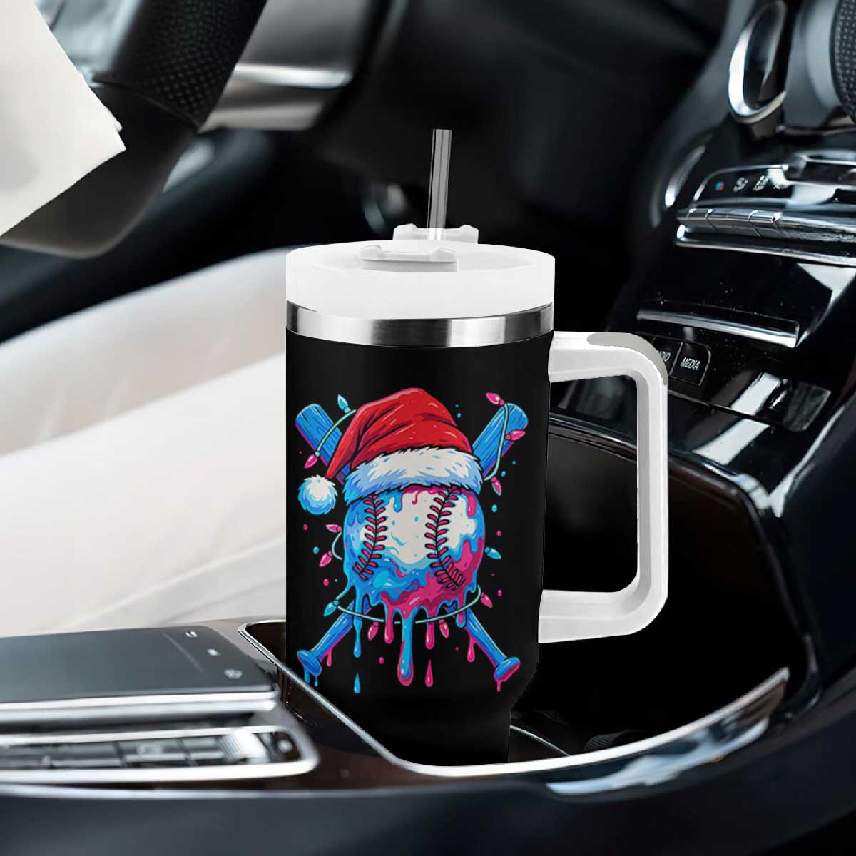 Christmas Baseball Ice Cream Drip Tumbler With Handle Santa Sports Xmas Light Boys Sprinkles Baseball Bat TS10 Print Your Wear