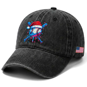 Christmas Baseball Ice Cream Drip Washed Cotton Baseball Cap Santa Sports Xmas Light Boys Sprinkles Baseball Bat TS10 Print Your Wear