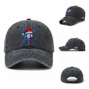Christmas Baseball Ice Cream Drip Washed Cotton Baseball Cap Santa Sports Xmas Light Boys Sprinkles Baseball Bat TS10 Washed Cap Universal Fit Dark Gray Print Your Wear