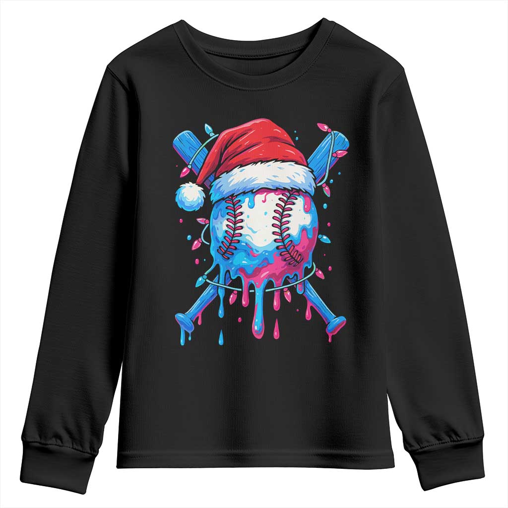 Christmas Baseball Ice Cream Drip Youth Sweatshirt Santa Sports Xmas Light Boys Sprinkles Baseball Bat TS10 Black Print Your Wear