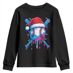 Christmas Baseball Ice Cream Drip Youth Sweatshirt Santa Sports Xmas Light Boys Sprinkles Baseball Bat TS10 Black Print Your Wear