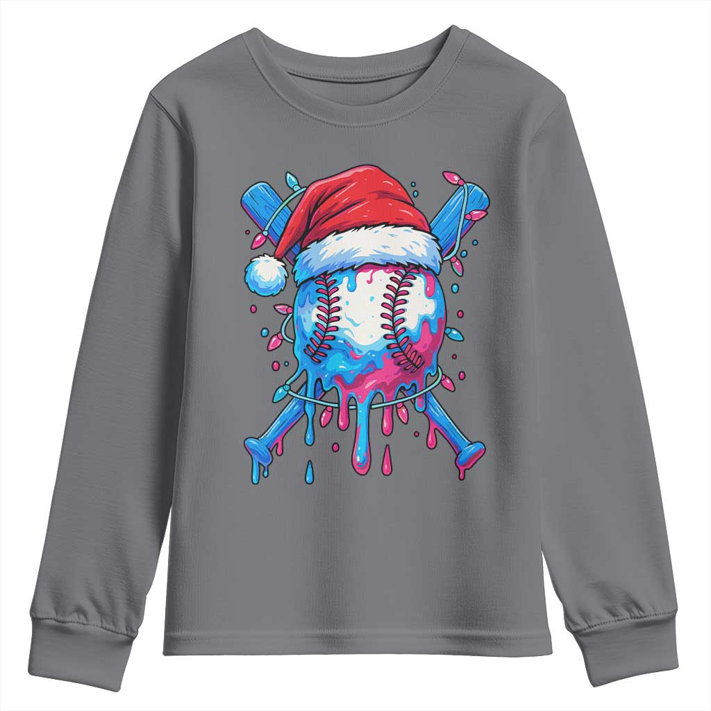 Christmas Baseball Ice Cream Drip Youth Sweatshirt Santa Sports Xmas Light Boys Sprinkles Baseball Bat TS10 Charcoal Print Your Wear