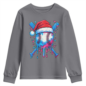 Christmas Baseball Ice Cream Drip Youth Sweatshirt Santa Sports Xmas Light Boys Sprinkles Baseball Bat TS10 Charcoal Print Your Wear