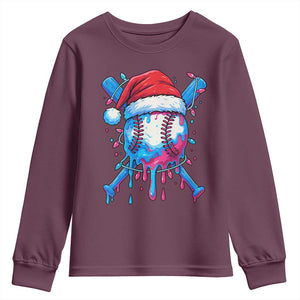 Christmas Baseball Ice Cream Drip Youth Sweatshirt Santa Sports Xmas Light Boys Sprinkles Baseball Bat TS10 Maroon Print Your Wear