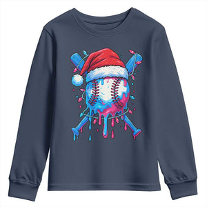 Christmas Baseball Ice Cream Drip Youth Sweatshirt Santa Sports Xmas Light Boys Sprinkles Baseball Bat TS10 Navy Print Your Wear