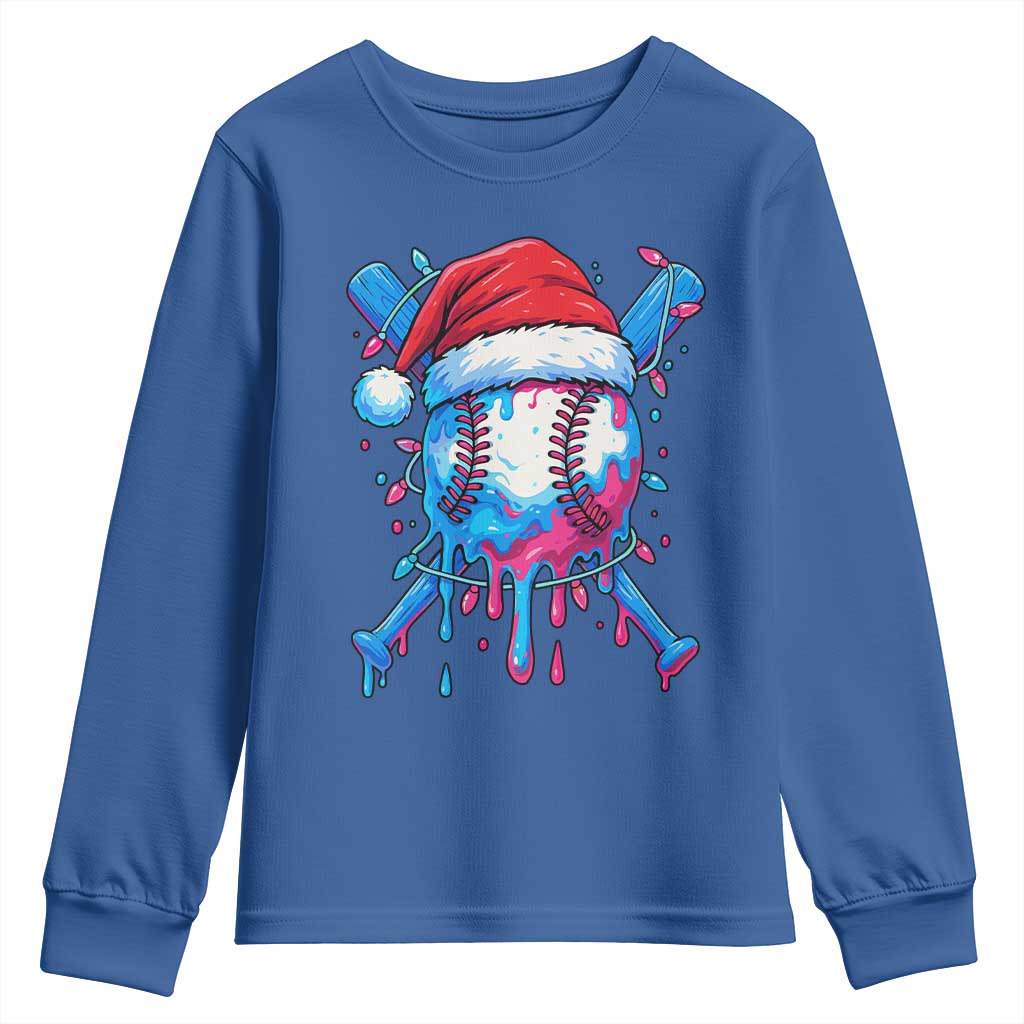 Christmas Baseball Ice Cream Drip Youth Sweatshirt Santa Sports Xmas Light Boys Sprinkles Baseball Bat TS10 Royal Blue Print Your Wear