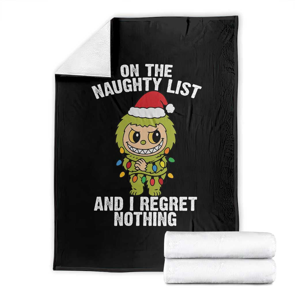 Funny Christmas Throw Blanket On the Naughty List I Regret Nothing Kawaii Bubu TS10 Black Print Your Wear