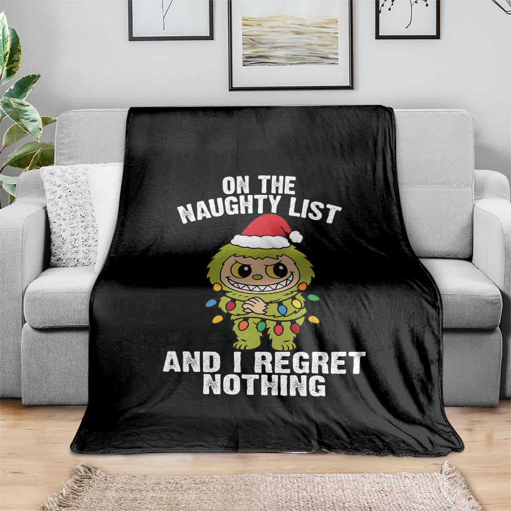 Funny Christmas Throw Blanket On the Naughty List I Regret Nothing Kawaii Bubu TS10 Print Your Wear