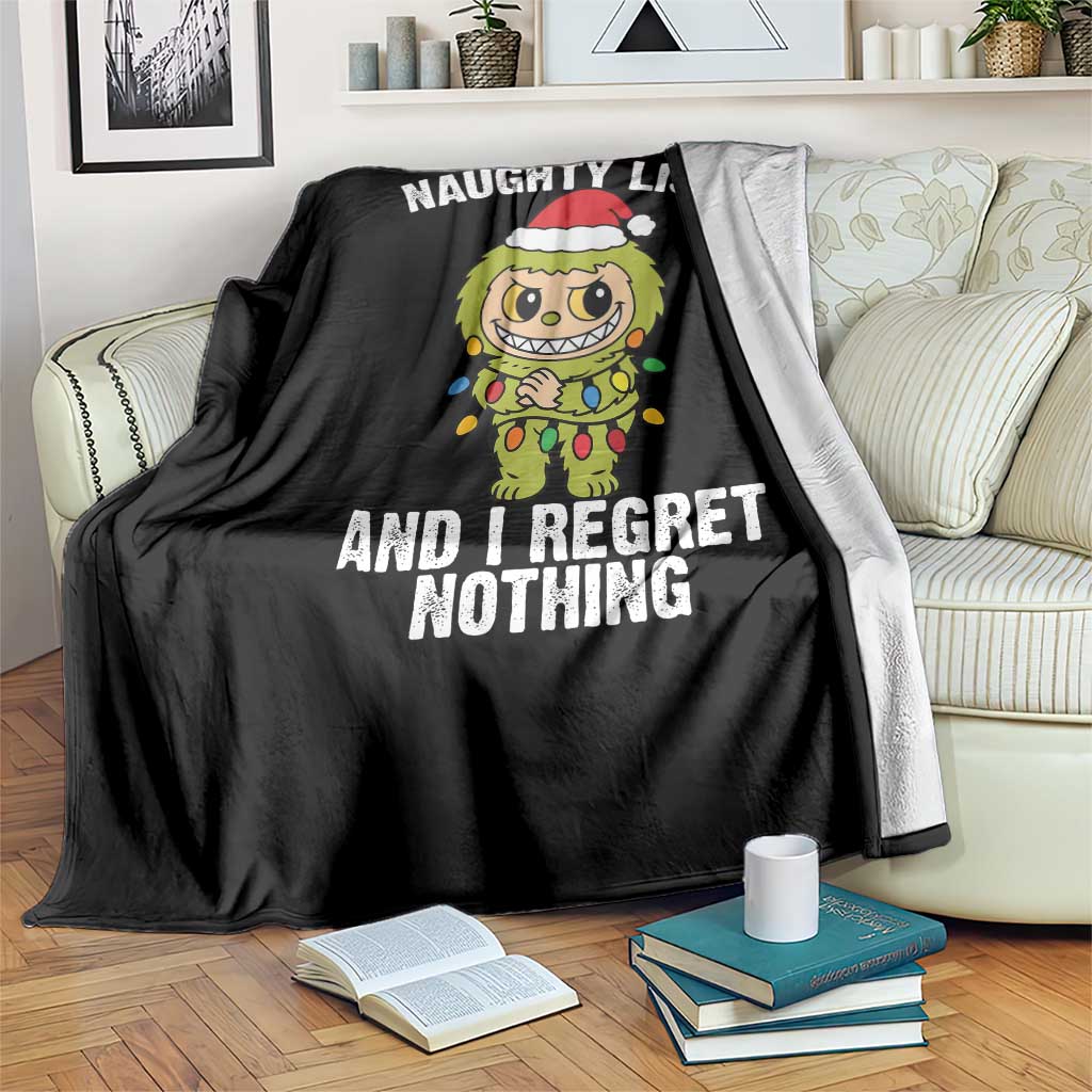 Funny Christmas Throw Blanket On the Naughty List I Regret Nothing Kawaii Bubu TS10 Print Your Wear
