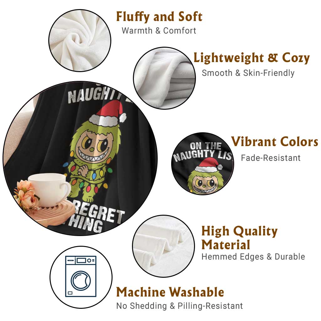 Funny Christmas Throw Blanket On the Naughty List I Regret Nothing Kawaii Bubu TS10 Print Your Wear