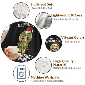 Funny Christmas Throw Blanket On the Naughty List I Regret Nothing Kawaii Bubu TS10 Print Your Wear