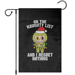 Funny Christmas Garden Flag On the Naughty List I Regret Nothing Kawaii Bubu TS10 Black Print Your Wear