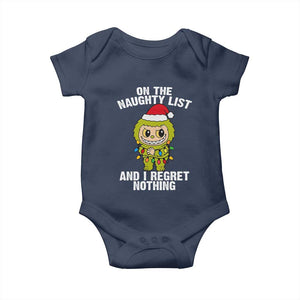 Funny Christmas Baby Onesie On the Naughty List I Regret Nothing Kawaii Bubu TS10 Navy Print Your Wear