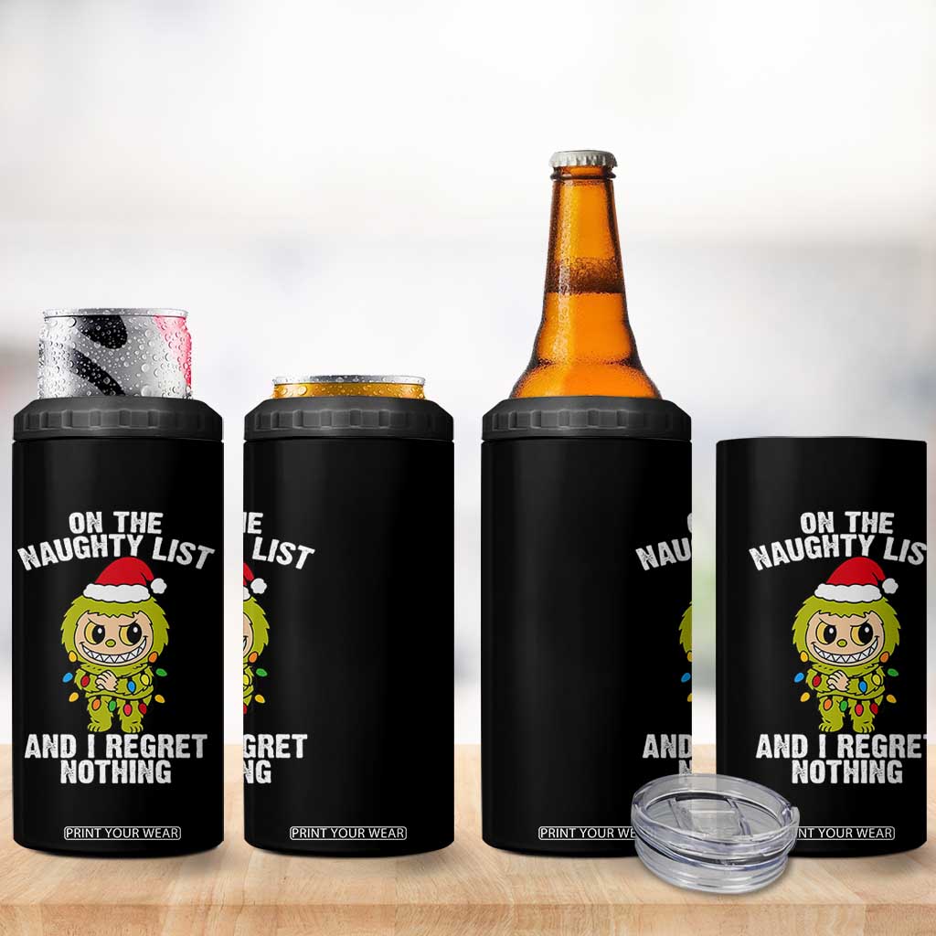 Funny Christmas 4 in 1 Can Cooler Tumbler On the Naughty List I Regret Nothing Kawaii Bubu TS10 Print Your Wear