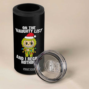 Funny Christmas 4 in 1 Can Cooler Tumbler On the Naughty List I Regret Nothing Kawaii Bubu TS10 Print Your Wear