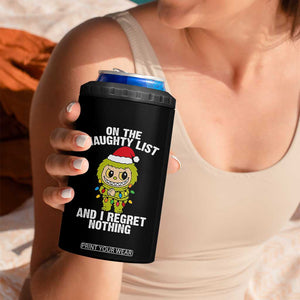 Funny Christmas 4 in 1 Can Cooler Tumbler On the Naughty List I Regret Nothing Kawaii Bubu TS10 Print Your Wear