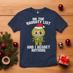 Funny Christmas T Shirt On the Naughty List I Regret Nothing Kawaii Bubu TS10 Navy Print Your Wear