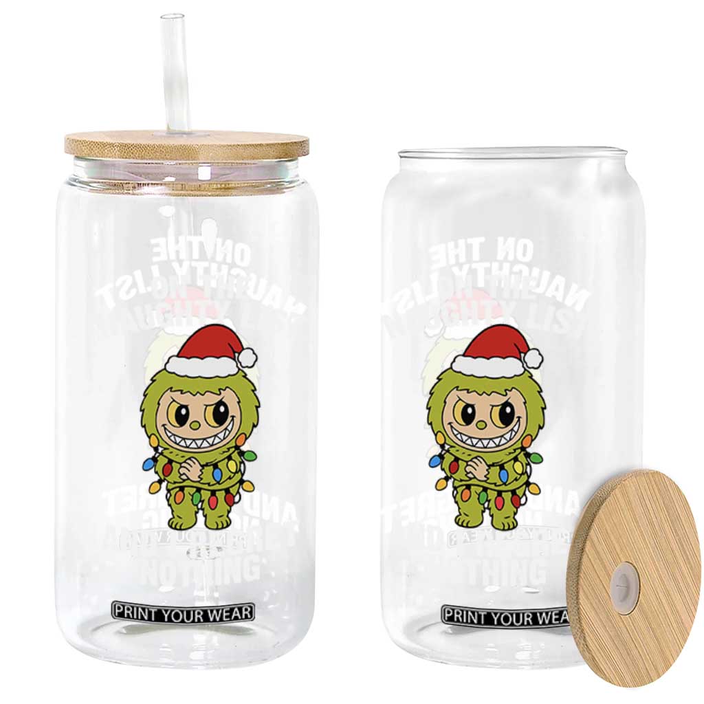 Funny Christmas Glass Can On the Naughty List I Regret Nothing Kawaii Bubu TS10 Print Your Wear