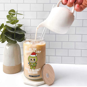 Funny Christmas Glass Can On the Naughty List I Regret Nothing Kawaii Bubu TS10 Print Your Wear