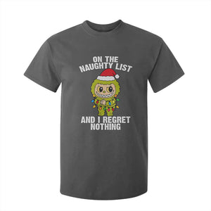 Funny Christmas T Shirt For Kid On the Naughty List I Regret Nothing Kawaii Bubu TS10 Dark Heather Print Your Wear