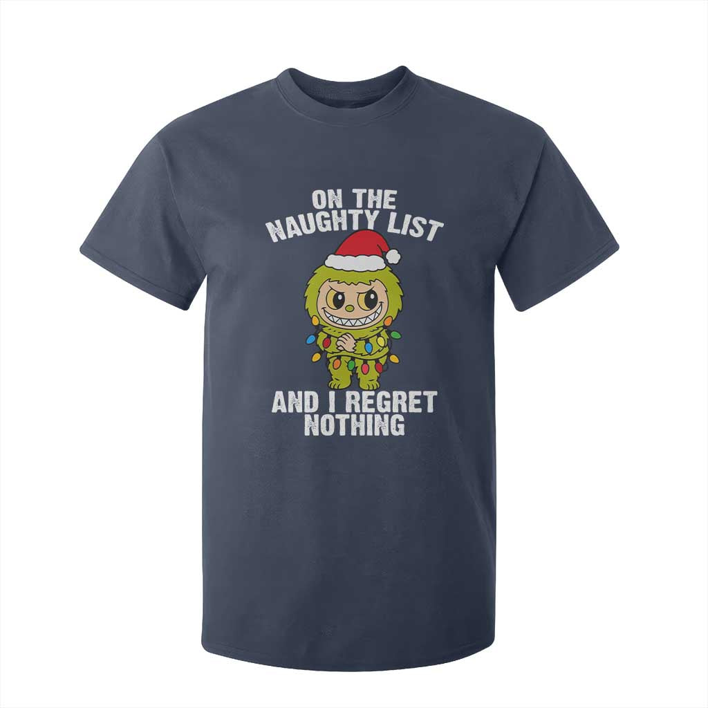 Funny Christmas T Shirt For Kid On the Naughty List I Regret Nothing Kawaii Bubu TS10 Navy Print Your Wear
