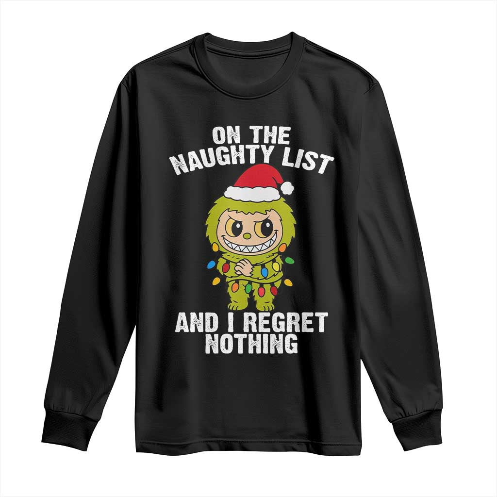 Funny Christmas Long Sleeve Shirt On the Naughty List I Regret Nothing Kawaii Bubu TS10 Black Print Your Wear