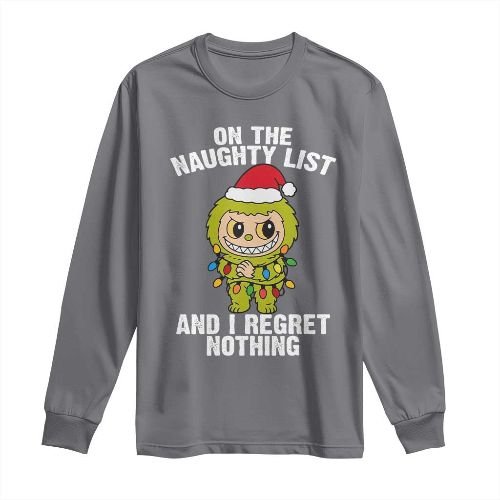 Funny Christmas Long Sleeve Shirt On the Naughty List I Regret Nothing Kawaii Bubu TS10 Charcoal Print Your Wear