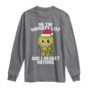 Funny Christmas Long Sleeve Shirt On the Naughty List I Regret Nothing Kawaii Bubu TS10 Charcoal Print Your Wear
