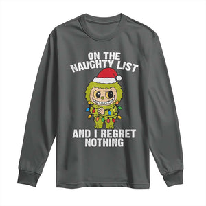 Funny Christmas Long Sleeve Shirt On the Naughty List I Regret Nothing Kawaii Bubu TS10 Dark Heather Print Your Wear