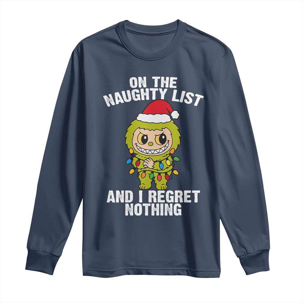 Funny Christmas Long Sleeve Shirt On the Naughty List I Regret Nothing Kawaii Bubu TS10 Navy Print Your Wear