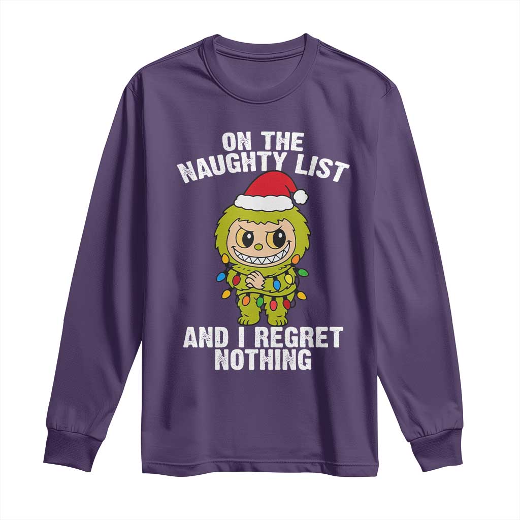 Funny Christmas Long Sleeve Shirt On the Naughty List I Regret Nothing Kawaii Bubu TS10 Purple Print Your Wear