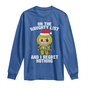 Funny Christmas Long Sleeve Shirt On the Naughty List I Regret Nothing Kawaii Bubu TS10 Royal Blue Print Your Wear