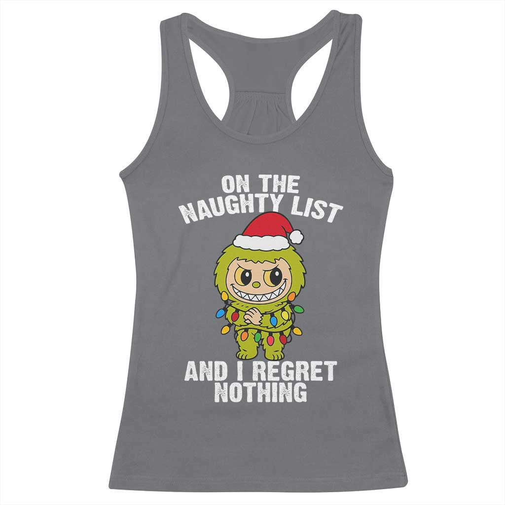 Funny Christmas Racerback Tank Top On the Naughty List I Regret Nothing Kawaii Bubu TS10 Charcoal Print Your Wear