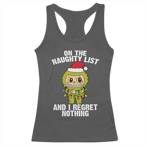 Funny Christmas Racerback Tank Top On the Naughty List I Regret Nothing Kawaii Bubu TS10 Dark Heather Print Your Wear