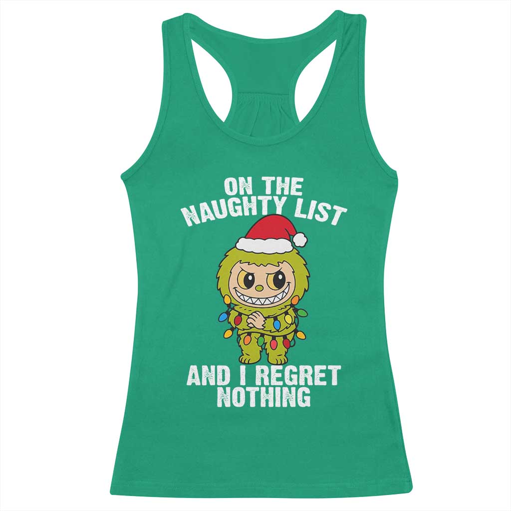 Funny Christmas Racerback Tank Top On the Naughty List I Regret Nothing Kawaii Bubu TS10 Irish Green Print Your Wear