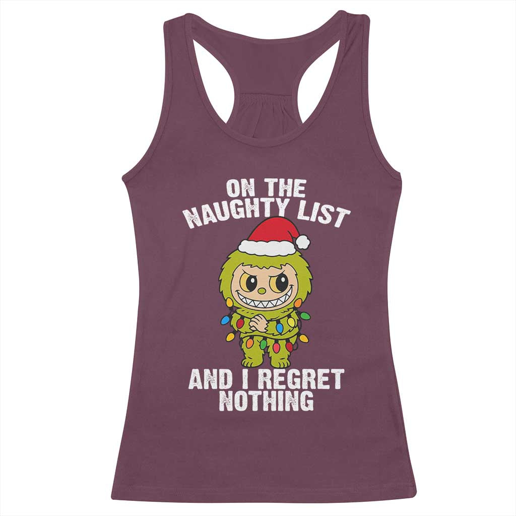 Funny Christmas Racerback Tank Top On the Naughty List I Regret Nothing Kawaii Bubu TS10 Maroon Print Your Wear
