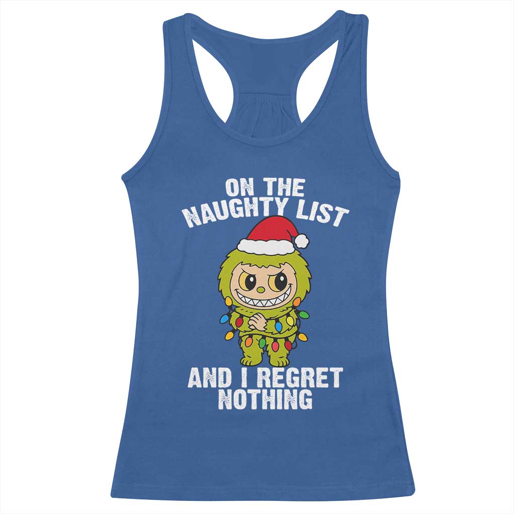 Funny Christmas Racerback Tank Top On the Naughty List I Regret Nothing Kawaii Bubu TS10 Royal Blue Print Your Wear