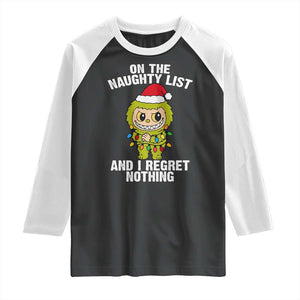Funny Christmas Raglan Shirt On the Naughty List I Regret Nothing Kawaii Bubu TS10 Black White Print Your Wear