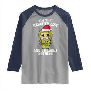 Funny Christmas Raglan Shirt On the Naughty List I Regret Nothing Kawaii Bubu TS10 Sport Gray Navy Print Your Wear