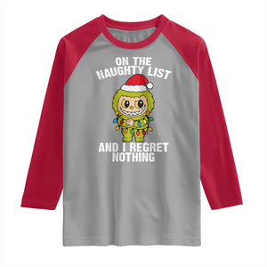 Funny Christmas Raglan Shirt On the Naughty List I Regret Nothing Kawaii Bubu TS10 Sport Gray Red Print Your Wear