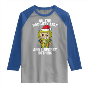 Funny Christmas Raglan Shirt On the Naughty List I Regret Nothing Kawaii Bubu TS10 Sport Gray Royal Print Your Wear