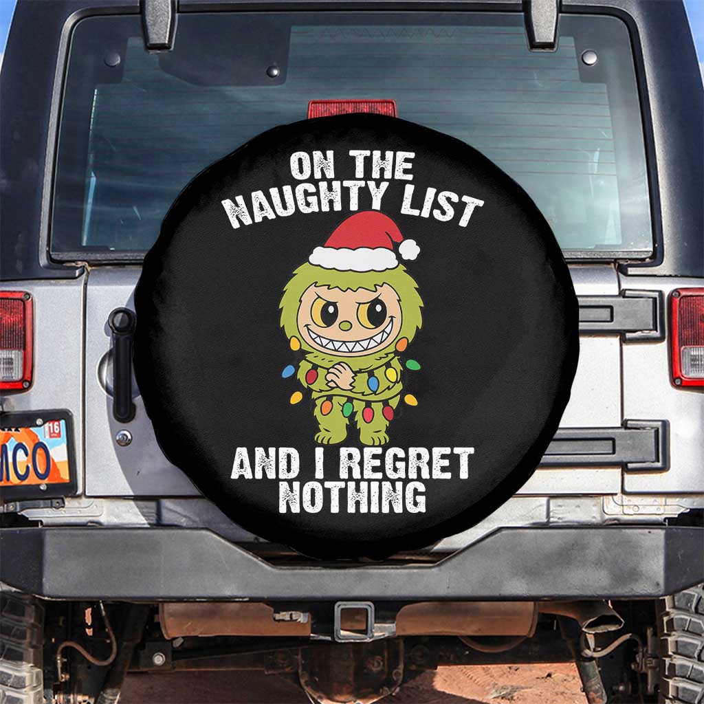 Funny Christmas Spare Tire Cover On the Naughty List I Regret Nothing Kawaii Bubu TS10 No hole Black Print Your Wear
