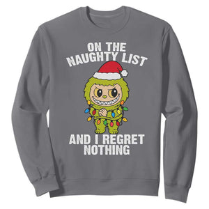 Funny Christmas Sweatshirt On the Naughty List I Regret Nothing Kawaii Bubu TS10 Charcoal Print Your Wear