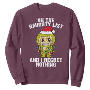 Funny Christmas Sweatshirt On the Naughty List I Regret Nothing Kawaii Bubu TS10 Maroon Print Your Wear