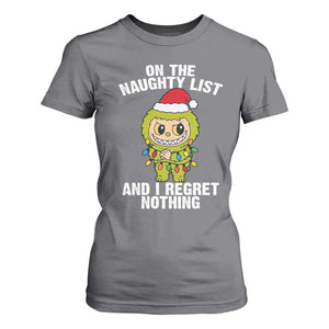 Funny Christmas T Shirt For Women On the Naughty List I Regret Nothing Kawaii Bubu TS10 Charcoal Print Your Wear